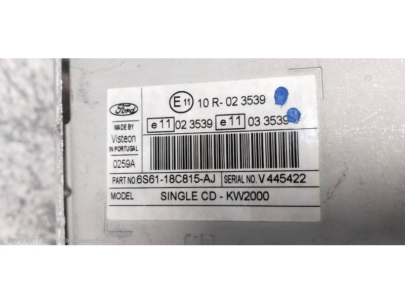 Recambio de sistema audio / radio cd para ford fiesta (cbk) fun referencia OEM IAM 6S6118C815AJ  