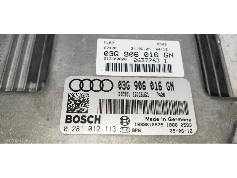 Recambio de centralita motor uce para audi a4 avant (8e) 2.0 tdi referencia OEM IAM 0281012113 03G906016GN 
