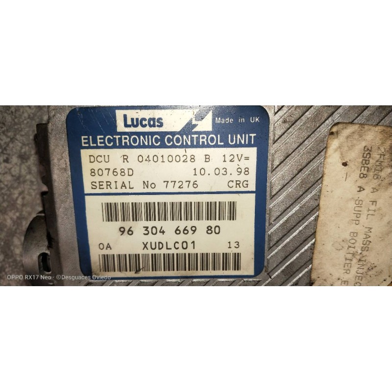 Recambio de centralita motor uce para peugeot 406 berlina (s1/s2) stdt referencia OEM IAM 9630466980 R04010028 XUDLC01 