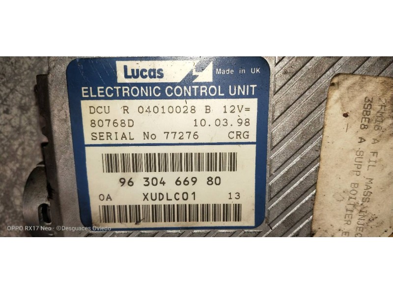 Recambio de centralita motor uce para peugeot 406 berlina (s1/s2) stdt referencia OEM IAM 9630466980 R04010028 XUDLC01 
