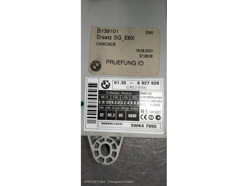 Recambio de modulo electronico para bmw serie 5 berlina (e60) 3.0 referencia OEM IAM 61356927928 5WK47995 