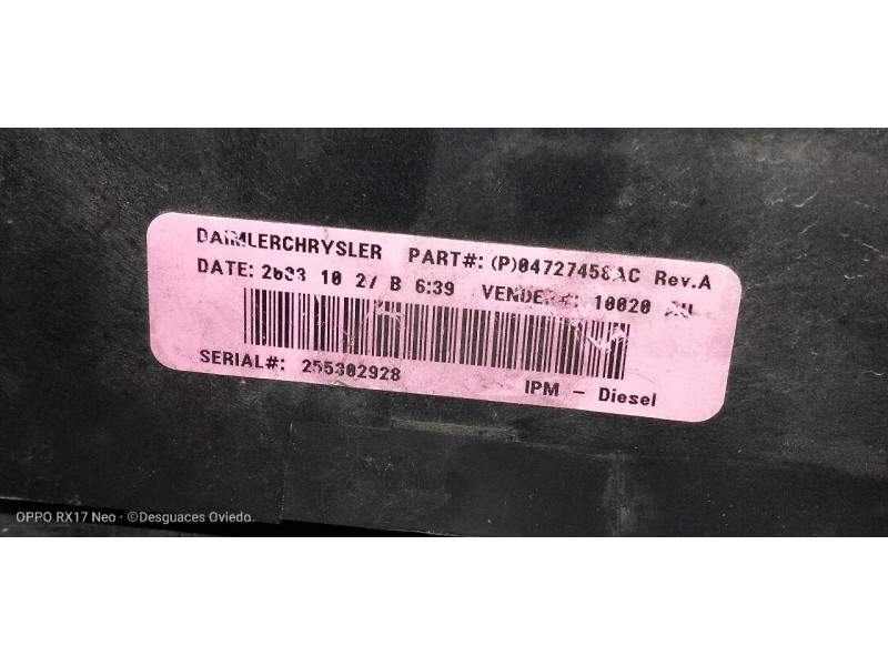 Recambio de caja reles / fusibles para chrysler voyager (rg) 2.5 crd se referencia OEM IAM 04727480AC 04727458AC 