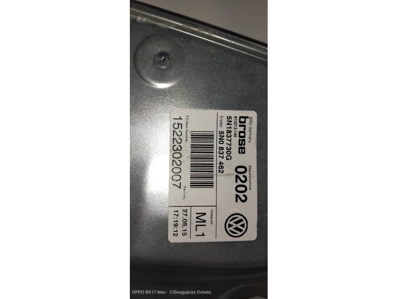 Recambio de elevalunas delantero derecho para volkswagen tiguan (5n2) sport 4motion bmt referencia OEM IAM 5N0837462 5N0837756 3