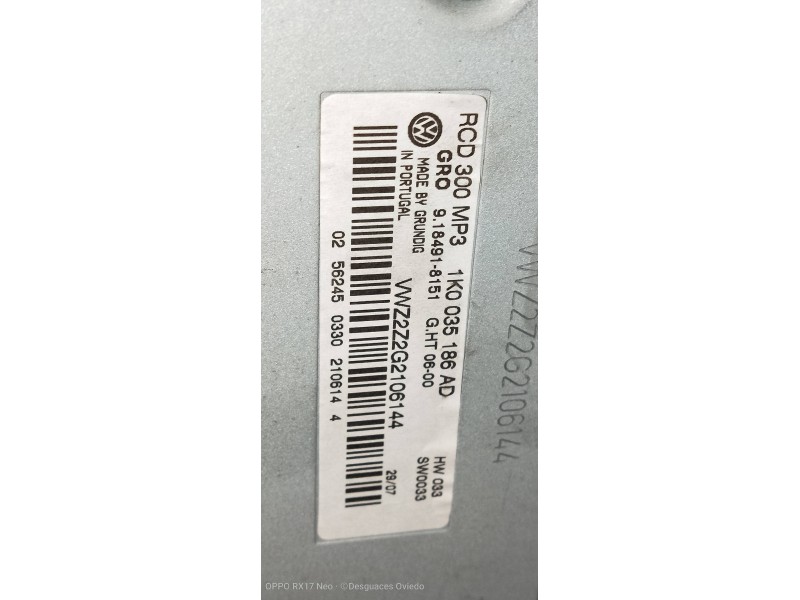 Recambio de sistema audio / radio cd para volkswagen tiguan (5n2) sport 4motion bmt referencia OEM IAM 1K0035186AD  