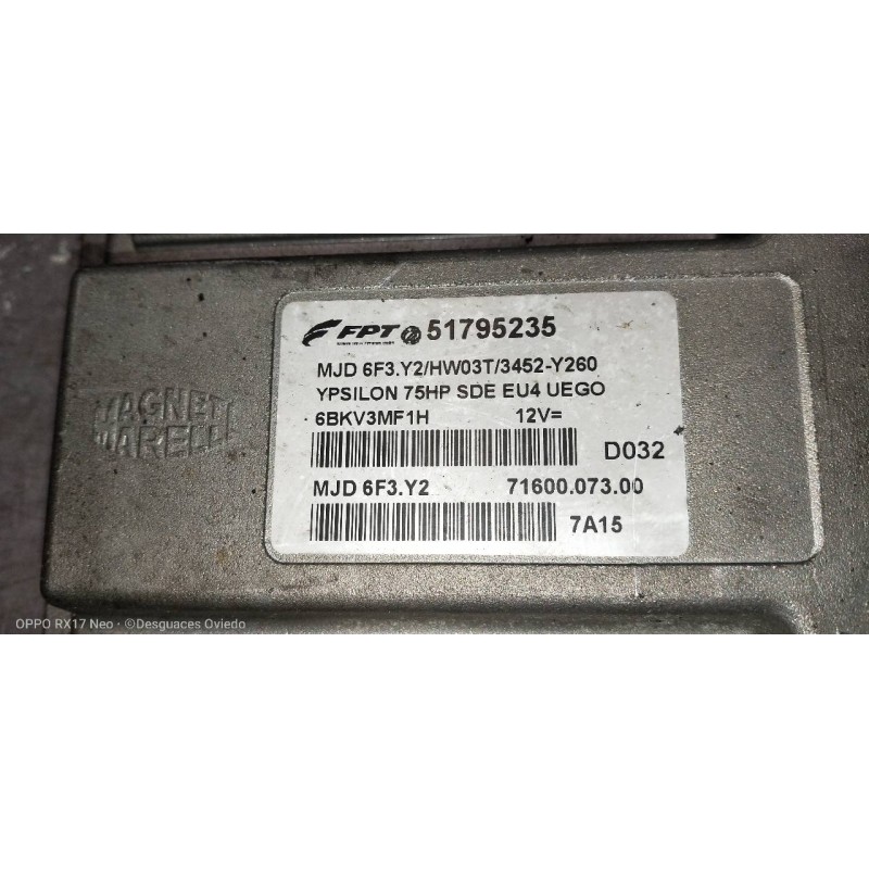 Recambio de centralita motor uce para lancia ypsilon (101) 1.3 multijet 16v platino (10.2006) referencia OEM IAM 51795235 MJD6F3
