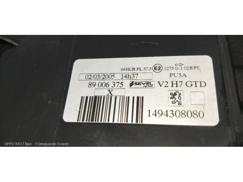 Recambio de faro izquierdo para peugeot 807 st referencia OEM IAM 1494308080 89006375 
