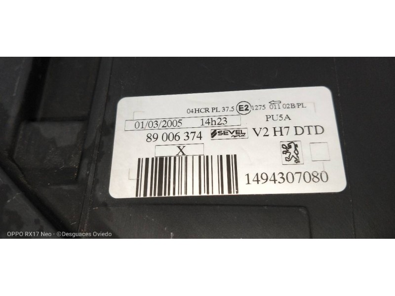 Recambio de faro derecho para peugeot 807 st referencia OEM IAM 1494307080 89006374 PULIR 