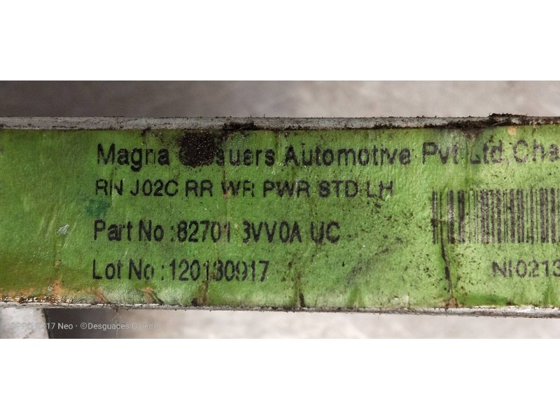 Recambio de elevalunas trasero izquierdo para nissan note acenta referencia OEM IAM 827013VV0A 827301HB1A 5P