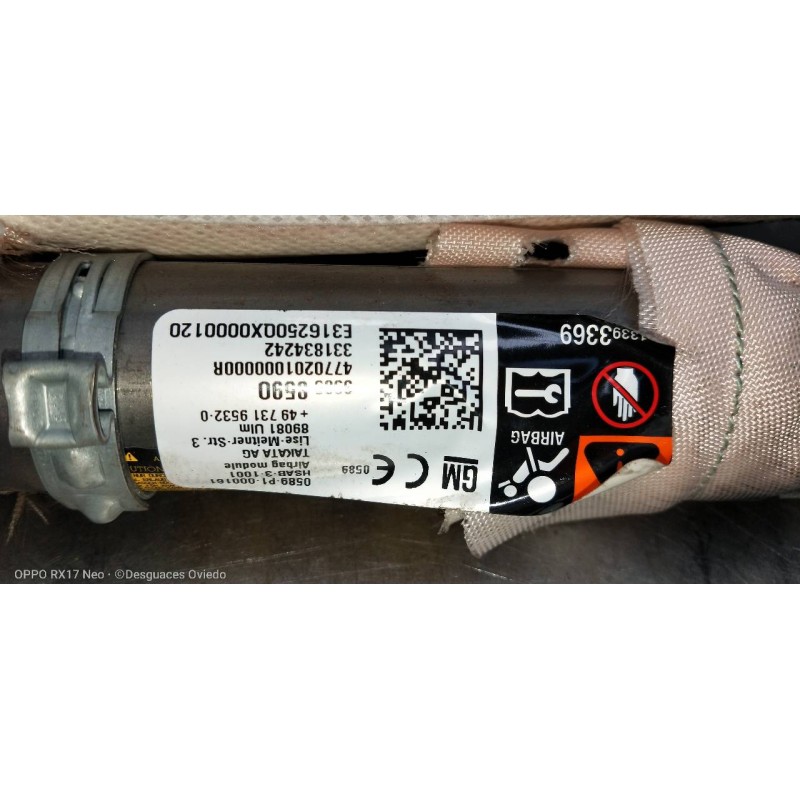 Recambio de airbag cortina delantero derecho para opel astra k lim. 5türig 1.6 cdti dpf referencia OEM IAM 13393369 39058590 