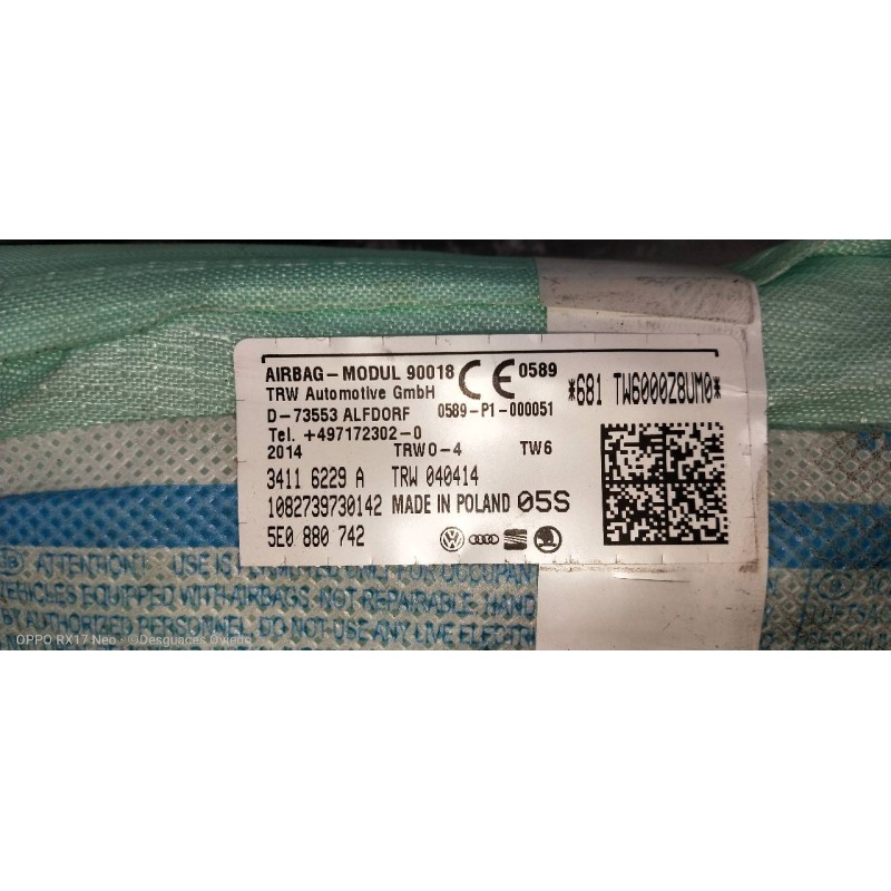 Recambio de airbag cortina delantero derecho para skoda octavia combi (5e5) ambition referencia OEM IAM 5E0880742  