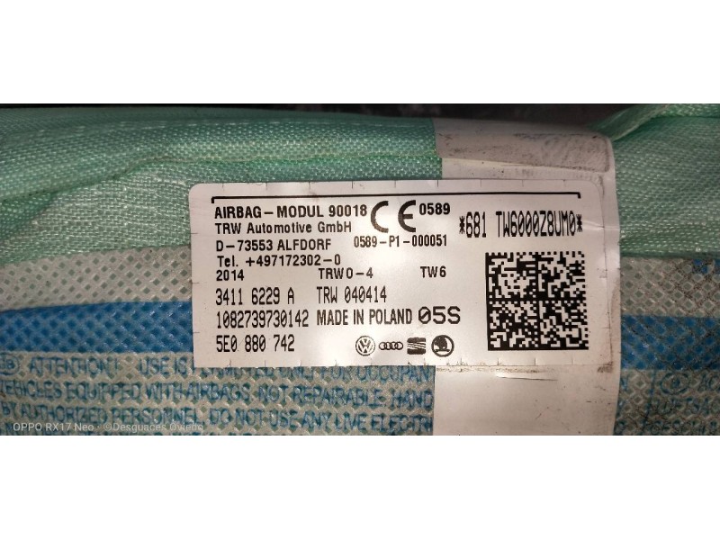Recambio de airbag cortina delantero derecho para skoda octavia combi (5e5) ambition referencia OEM IAM 5E0880742  