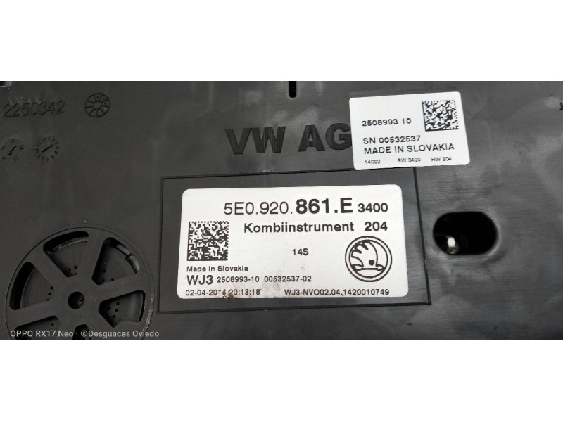 Recambio de cuadro instrumentos para skoda octavia combi (5e5) ambition referencia OEM IAM 5E0920861E  