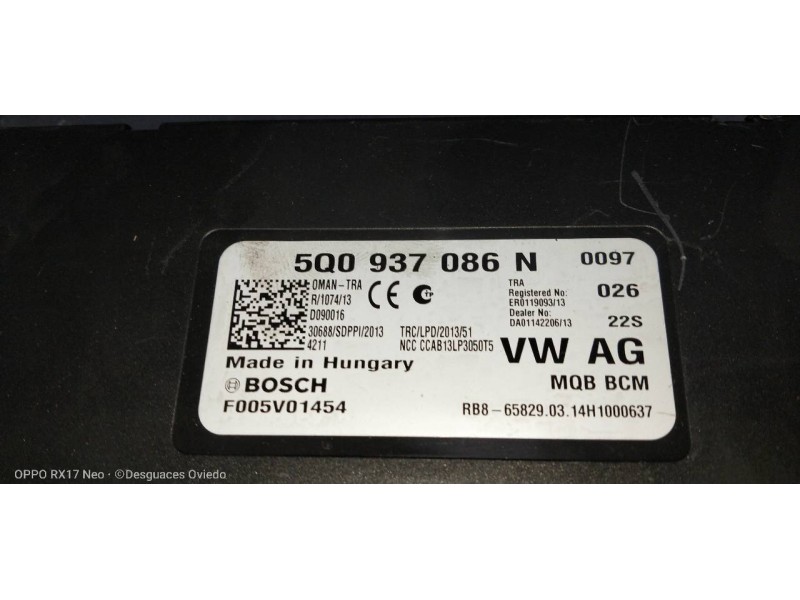Recambio de modulo electronico para skoda octavia combi (5e5) ambition referencia OEM IAM 5Q0937086N F005V01454 