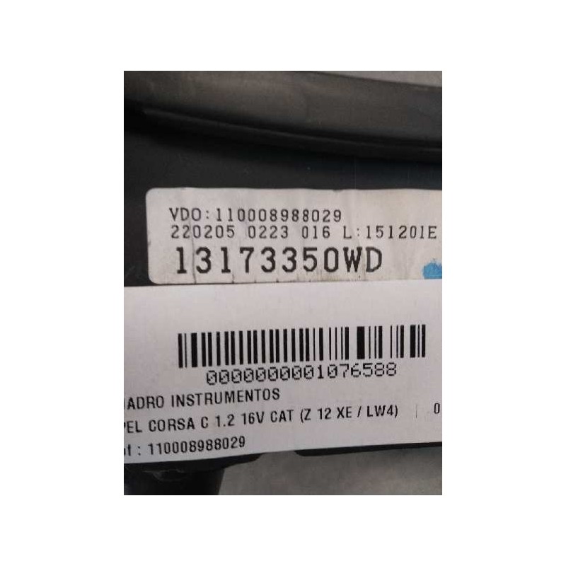 Recambio de cuadro instrumentos para opel corsa c 1.2 16v cat (z 12 xe / lw4) referencia OEM IAM 110008988029 13173350WD 