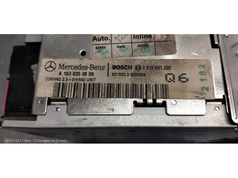 Recambio de sistema navegacion gps para mercedes clase m (w163) 400 cdi (163.128) referencia OEM IAM A1638203689 7612001522 