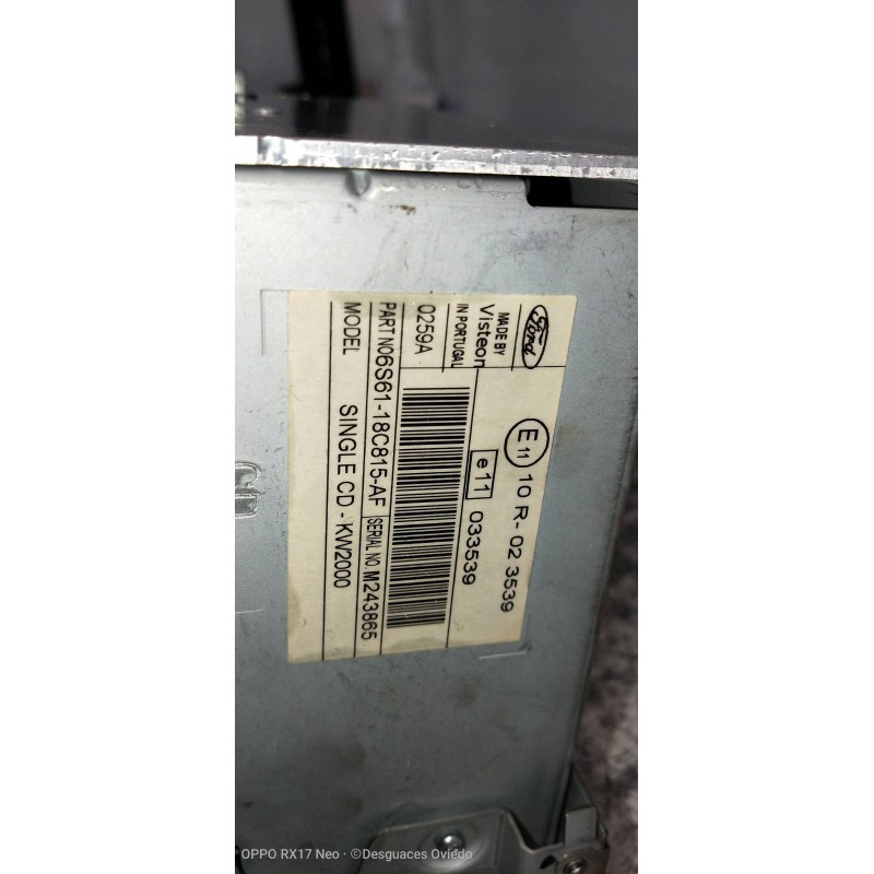 Recambio de sistema audio / radio cd para ford focus berlina (cap) ambiente (d) referencia OEM IAM 6S6118C815AF  