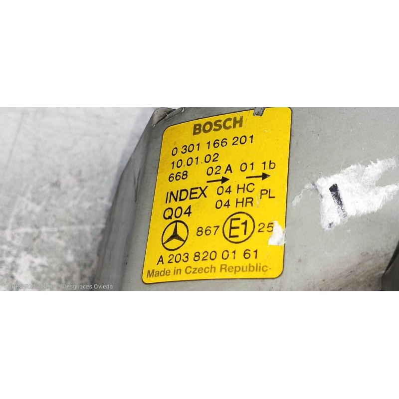 Recambio de faro izquierdo para mercedes clase c (w203) familiar 2.2 cdi cat referencia OEM IAM A2038200161 0301166201 