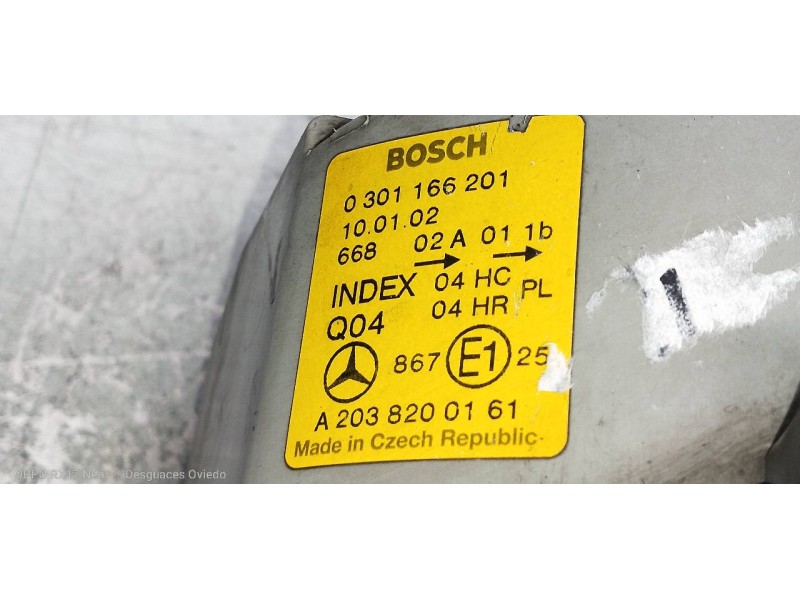 Recambio de faro izquierdo para mercedes clase c (w203) familiar 2.2 cdi cat referencia OEM IAM A2038200161 0301166201 