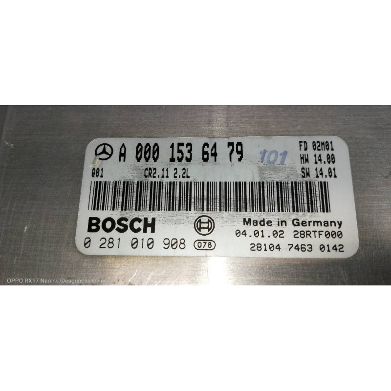 Recambio de centralita motor uce para mercedes clase c (w203) familiar 2.2 cdi cat referencia OEM IAM 0281010908 A0001536479 