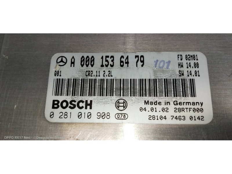 Recambio de centralita motor uce para mercedes clase c (w203) familiar 2.2 cdi cat referencia OEM IAM 0281010908 A0001536479 
