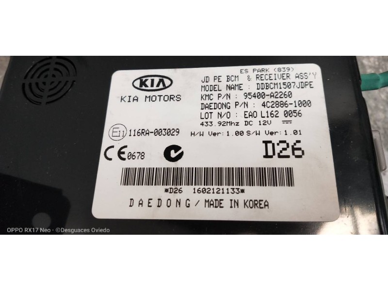 Recambio de modulo electronico para kia cee´d drive referencia OEM IAM   