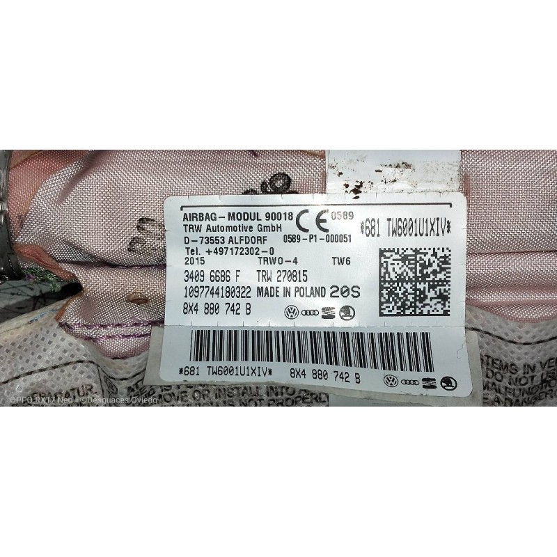 Recambio de airbag cortina delantero derecho para audi a1 sportback (8xf) attraction referencia OEM IAM 8X4880742B  