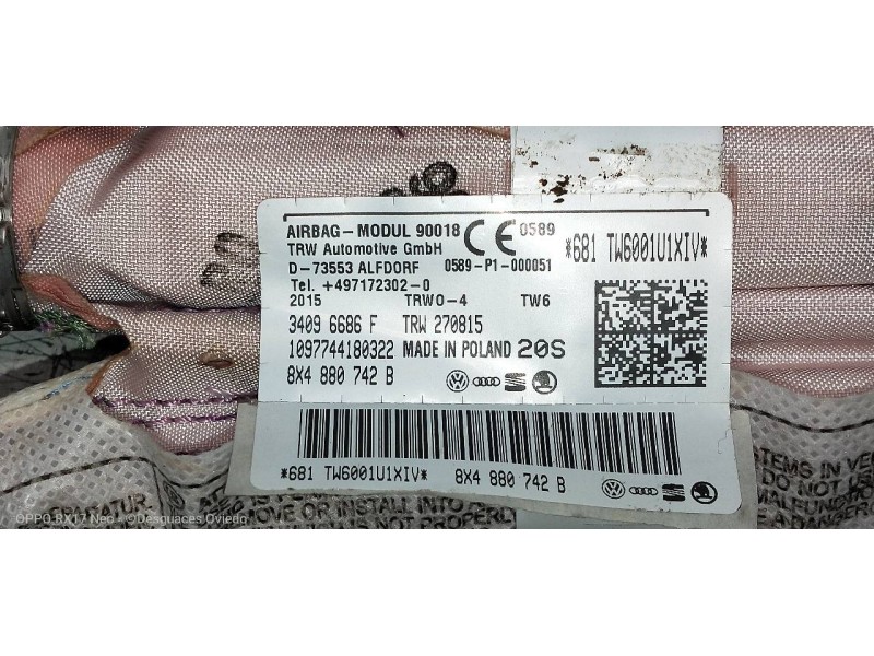 Recambio de airbag cortina delantero derecho para audi a1 sportback (8xf) attraction referencia OEM IAM 8X4880742B  