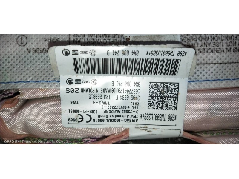 Recambio de airbag cortina delantero izquierdo para audi a1 sportback (8xf) attraction referencia OEM IAM 8X4880741B  