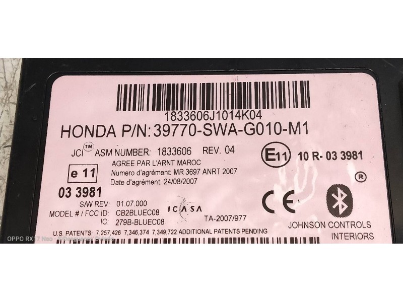 Recambio de modulo electronico para honda cr-v (re) comfort referencia OEM IAM 39770SWAG010M1  