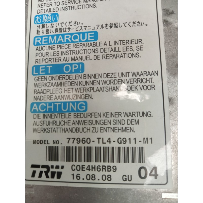 Recambio de kit airbag para honda accord tourer (cw) 2.2 dtec cat referencia OEM IAM 77960TL4G911M1  