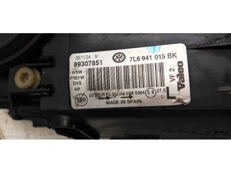 Recambio de faro izquierdo para volkswagen touareg (7la) tdi r5 referencia OEM IAM 7L6941015BK 3D0909157 89307851 XENON 