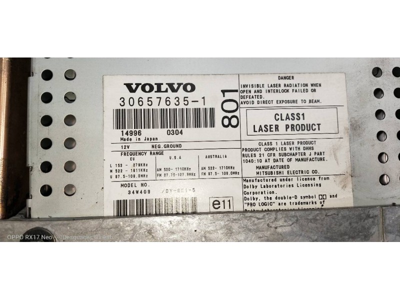 Recambio de sistema audio / radio cd para volvo s80 berlina 2.4 d referencia OEM IAM 30657635  