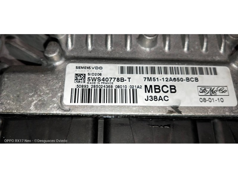 Recambio de centralita motor uce para ford focus lim. (cb4) trend referencia OEM IAM 7M5112A650BCB 5WS40778BT 