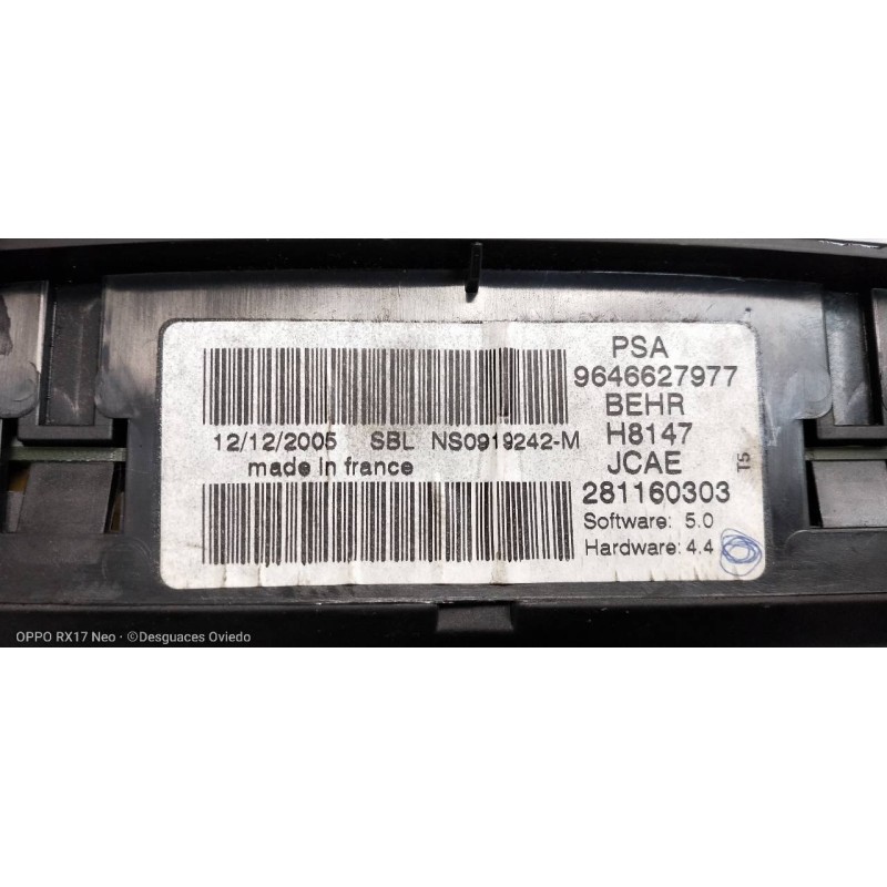 Recambio de mando calefaccion / aire acondicionado para peugeot 307 berlina (s2) x-line referencia OEM IAM 9646627977 281160303 