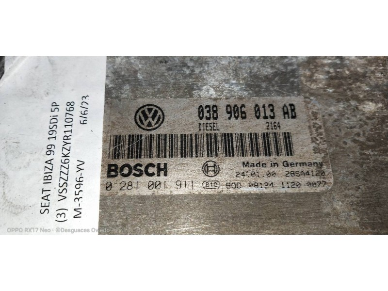 Recambio de centralita motor uce para seat ibiza (6k1) select referencia OEM IAM 0281001911 038906013AB 