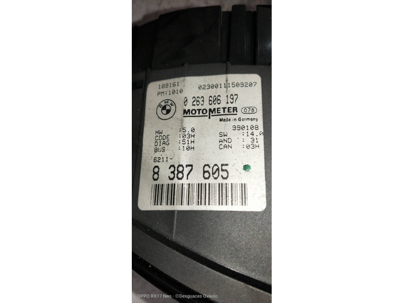 Recambio de cuadro instrumentos para bmw serie 3 berlina (e46) 320i referencia OEM IAM 62118387605 0263606197 