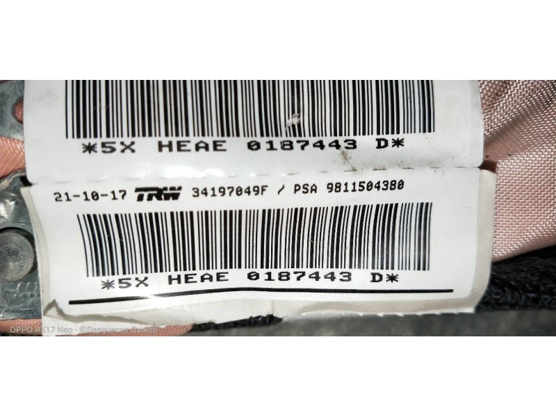 Recambio de airbag cortina delantero derecho para peugeot 3008 gt line referencia OEM IAM 9811504380  