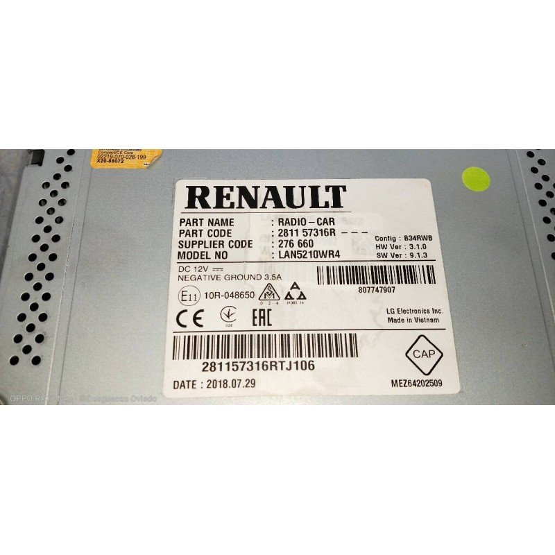 Recambio de sistema audio / radio cd para renault clio v 1.5 blue dci diesel fap referencia OEM IAM 281157316R  