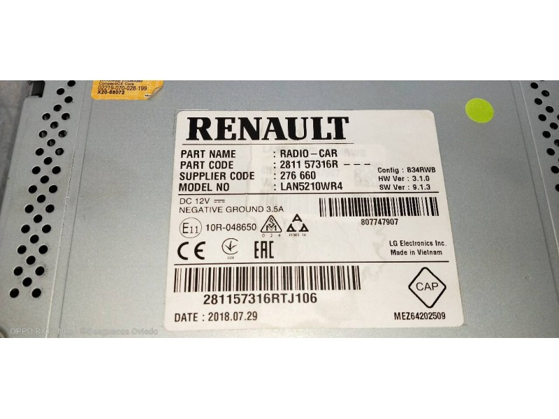 Recambio de sistema audio / radio cd para renault clio v 1.5 blue dci diesel fap referencia OEM IAM 281157316R  