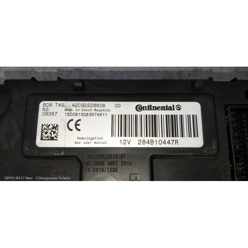 Recambio de modulo electronico para renault clio v 1.5 blue dci diesel fap referencia OEM IAM 284B10447R A2C92226608 BCMT4SL 
