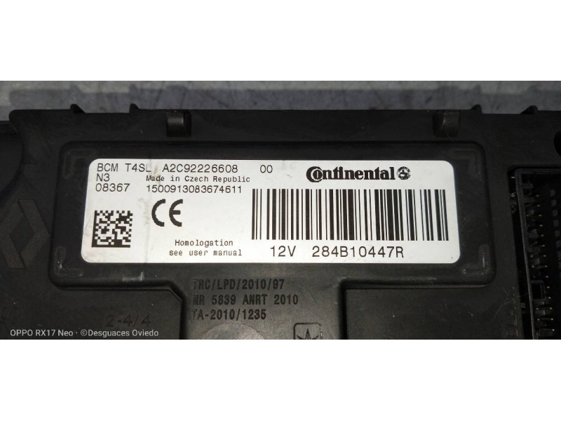 Recambio de modulo electronico para renault clio v 1.5 blue dci diesel fap referencia OEM IAM 284B10447R A2C92226608 BCMT4SL 