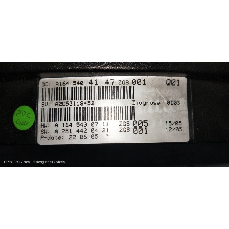 Recambio de cuadro instrumentos para mercedes clase m (w164) 320 / 350 cdi (164.122) referencia OEM IAM A1645404147 A2C53118452 