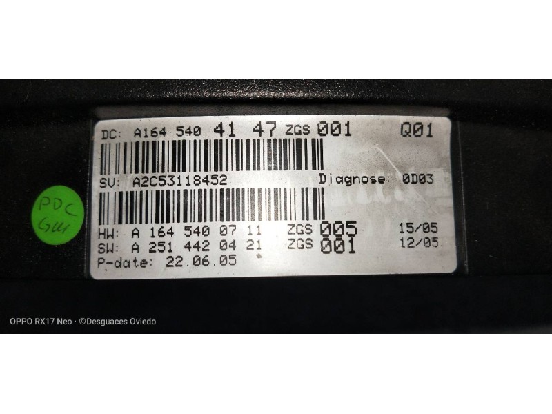 Recambio de cuadro instrumentos para mercedes clase m (w164) 320 / 350 cdi (164.122) referencia OEM IAM A1645404147 A2C53118452 