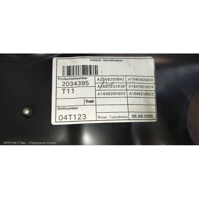 Recambio de elevalunas delantero derecho para mercedes clase m (w164) 320 / 350 cdi (164.122) referencia OEM IAM A2518200842  