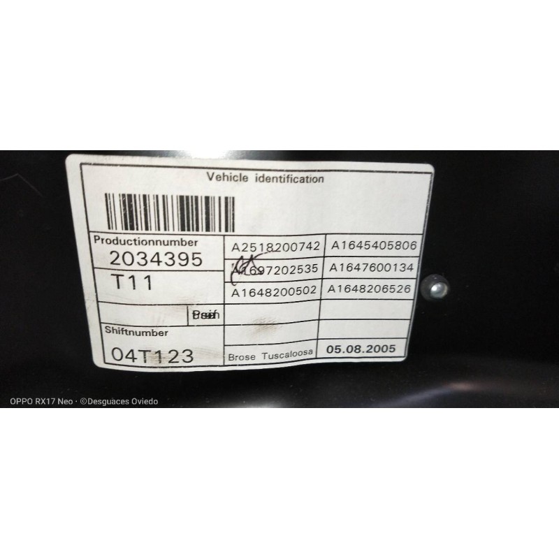 Recambio de elevalunas delantero izquierdo para mercedes clase m (w164) 320 / 350 cdi (164.122) referencia OEM IAM   