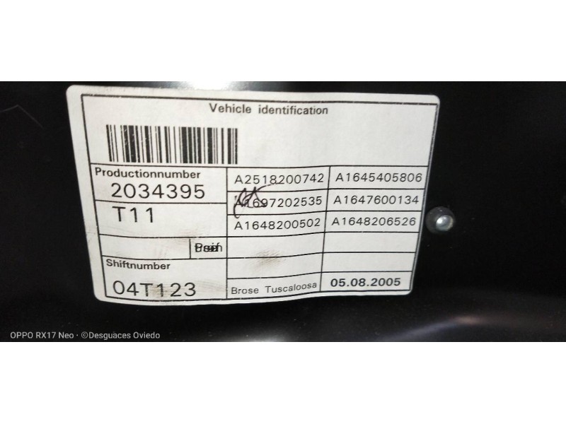 Recambio de elevalunas delantero izquierdo para mercedes clase m (w164) 320 / 350 cdi (164.122) referencia OEM IAM   