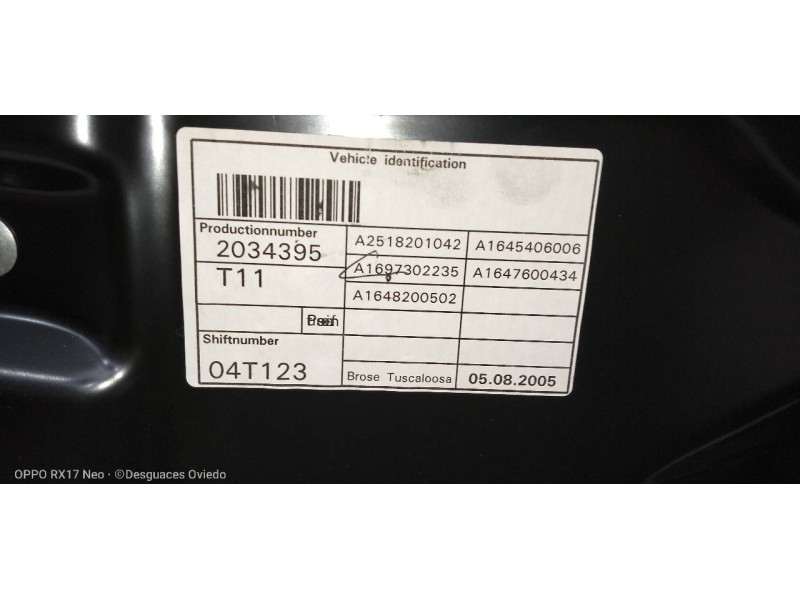 Recambio de elevalunas trasero derecho para mercedes clase m (w164) 320 / 350 cdi (164.122) referencia OEM IAM   