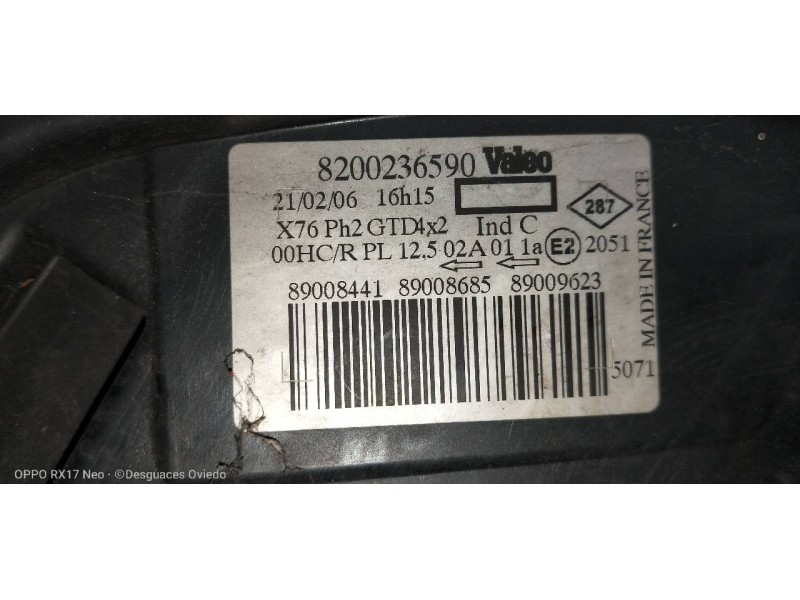 Recambio de faro izquierdo para nissan kubistar (x76) pro (l1) referencia OEM IAM 8200236590  