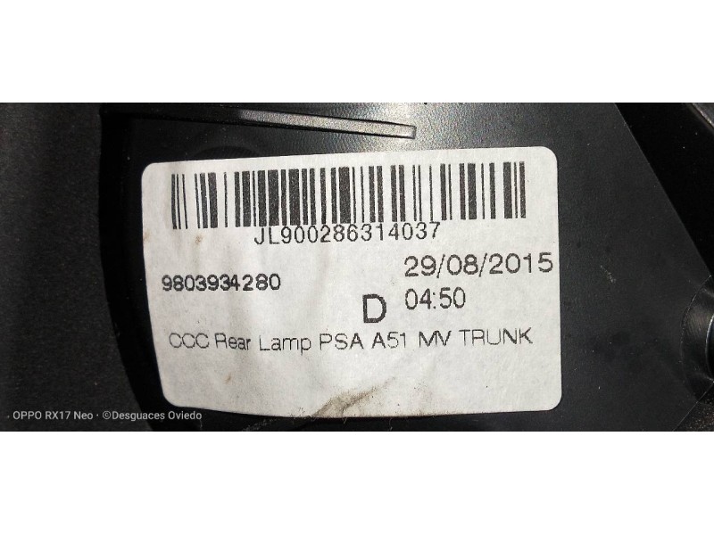 Recambio de piloto trasero derecho interior para citroen c3 live referencia OEM IAM 9803934280  