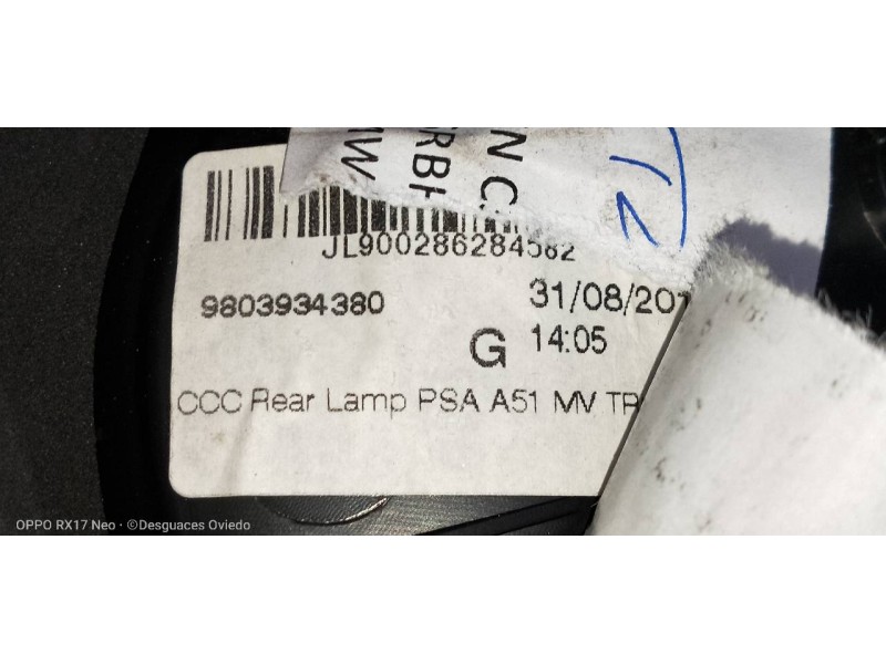 Recambio de piloto trasero izquierdo interior para citroen c3 live referencia OEM IAM 9803934380  